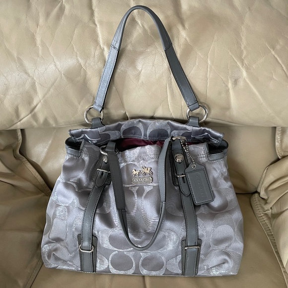 Coach | Bags | Coach Madison Silver Signature Shoulder Bag | Poshmark